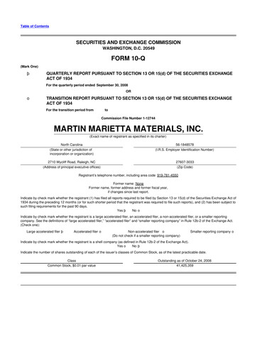 Thumbnail Martin Marietta Materials 10-Q Quarterly Report FY 