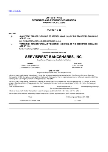 Thumbnail ServisFirst Bancshares 10-Q Quarterly Report FY 