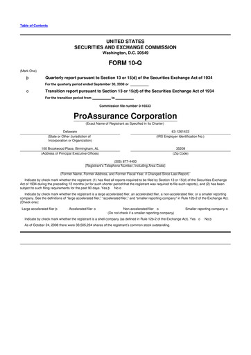 Miniature ProAssurance 10-Q Rapport trimestriel  