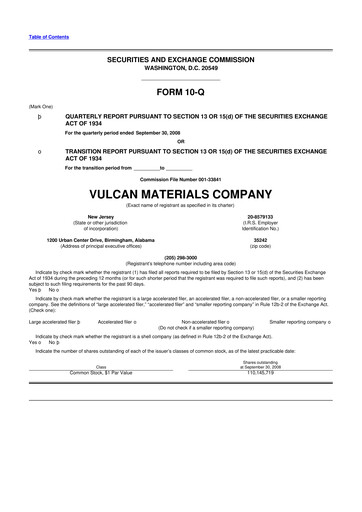 Vorschaubild Vulcan Materials 10-Q Quartalsbericht  
