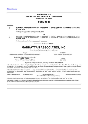 Thumbnail Manhattan Associates
 10-Q Quarterly Report FY 