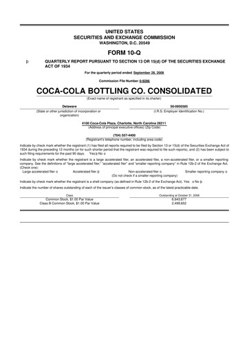Thumbnail Coca-Cola Consolidated 10-Q Quarterly Report FY 