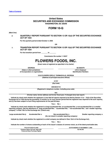 Thumbnail Flowers Foods
 10-Q Quarterly Report FY 