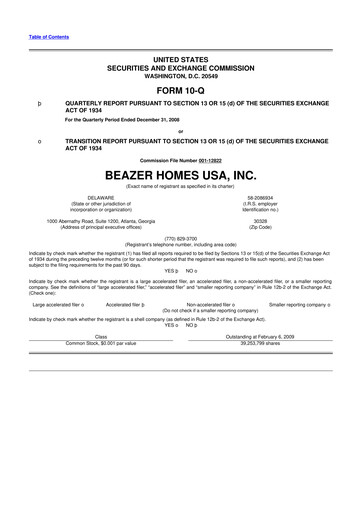 Miniature Beazer Homes USA
 10-Q Rapport trimestriel  