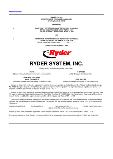 Thumbnail Ryder
 10-Q Quarterly Report FY 