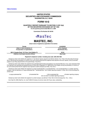 Thumbnail MasTec 10-Q Quarterly Report FY 