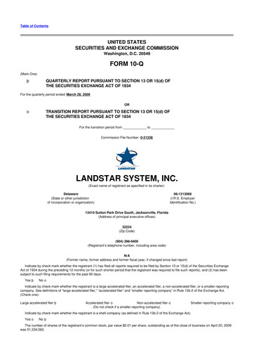 Miniature Landstar System
 10-Q Rapport trimestriel  