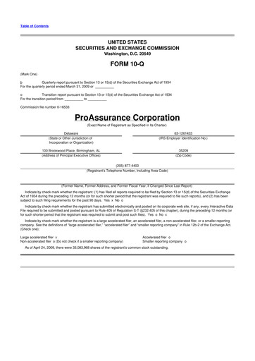 Miniature ProAssurance 10-Q Rapport trimestriel  