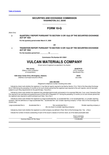 Vorschaubild Vulcan Materials 10-Q Quartalsbericht  