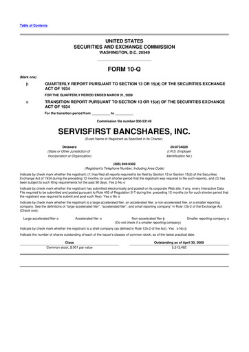 Thumbnail ServisFirst Bancshares 10-Q Quarterly Report FY 