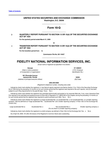 Thumbnail Fidelity National Information Services 10-Q Quarterly Report FY 