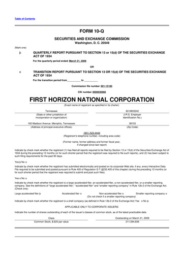 Thumbnail First Horizon Corporation 10-Q Quarterly Report FY 