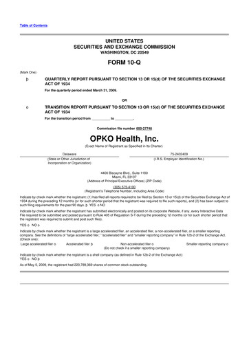 Miniature OPKO Health
 10-Q Rapport trimestriel  