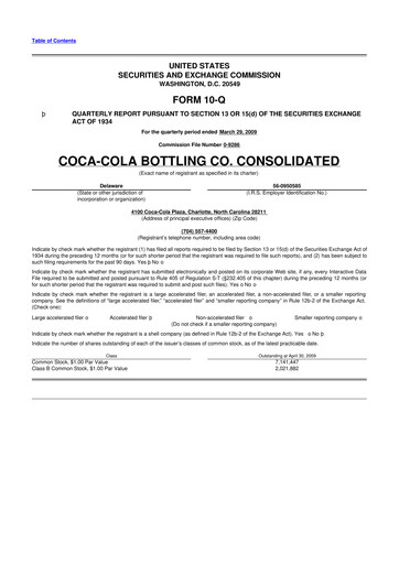 Thumbnail Coca-Cola Consolidated 10-Q Quarterly Report FY 