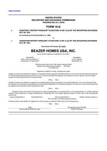 Miniature Beazer Homes USA
 10-Q Rapport trimestriel  
