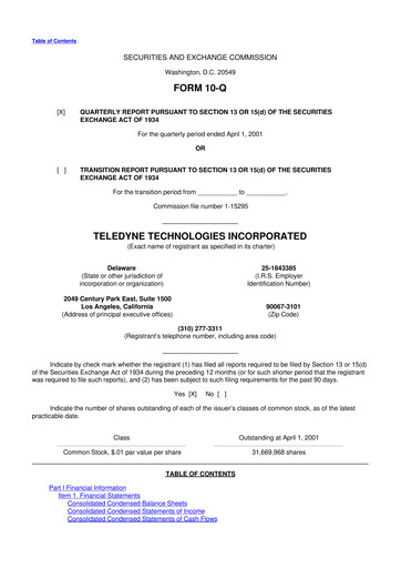 Thumbnail Teledyne Technologies 10-Q Quarterly Report FY 