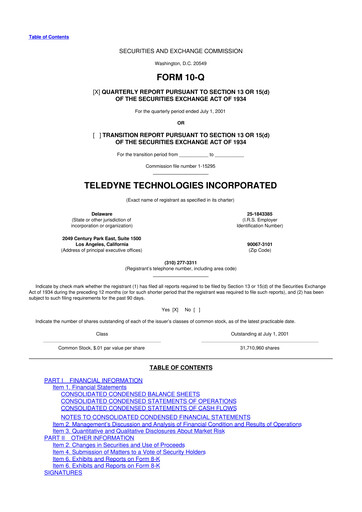 Thumbnail Teledyne Technologies 10-Q Quarterly Report FY 