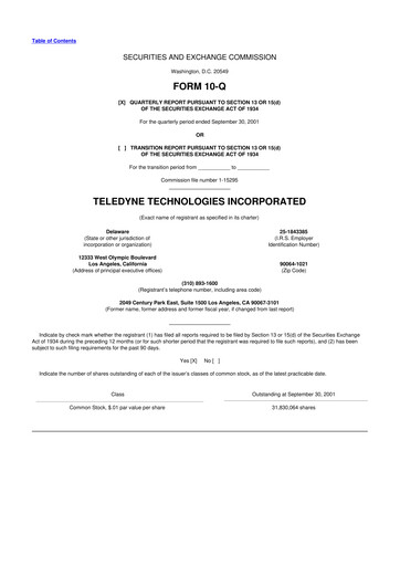Thumbnail Teledyne Technologies 10-Q Quarterly Report FY 