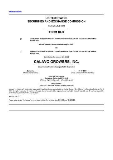 Thumbnail Calavo Growers
 10-Q Quarterly Report FY 