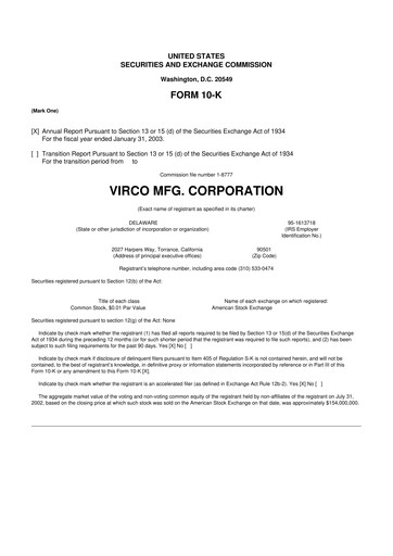 Thumbnail Virco Manufacturing 10-K Annual Report 