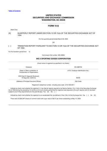 Thumbnail Big 5 Sporting Goods 10-Q Quarterly Report FY 