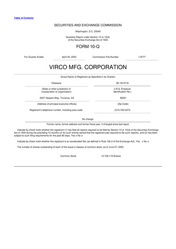 Thumbnail Virco Manufacturing 10-Q Quarterly Report FY 