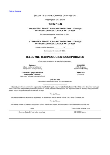 Thumbnail Teledyne Technologies 10-Q Quarterly Report FY 