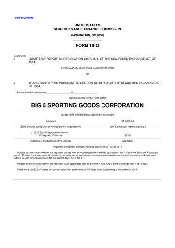 Thumbnail Big 5 Sporting Goods 10-Q Quarterly Report FY 