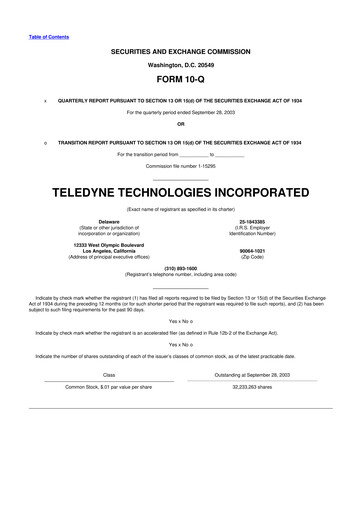 Thumbnail Teledyne Technologies 10-Q Quarterly Report FY 