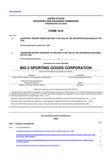 Thumbnail Big 5 Sporting Goods 10-Q Quarterly Report FY 