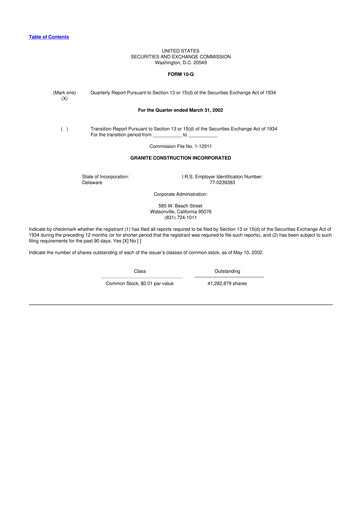 Thumbnail Granite Construction
 10-Q Quarterly Report FY 