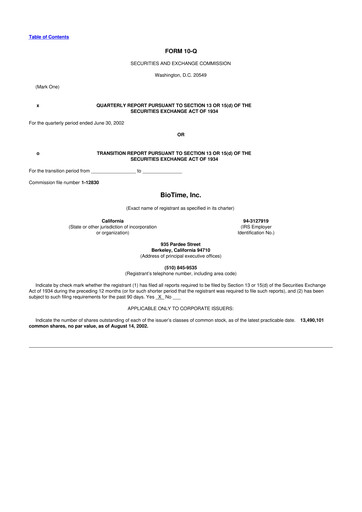 Miniature Lineage Cell Therapeutics
 10-Q Rapport trimestriel  