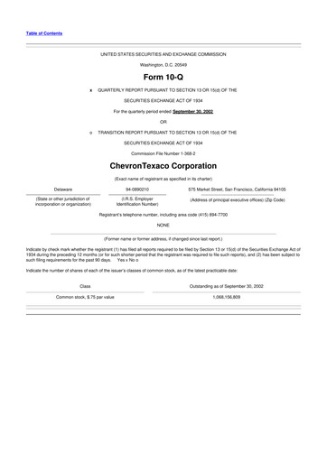 Thumbnail Chevron 10-Q Quarterly Report FY 