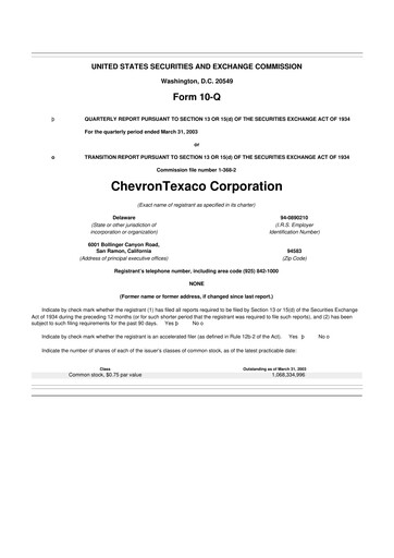 Thumbnail Chevron 10-Q Quarterly Report FY 