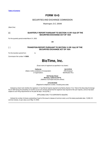 Miniature Lineage Cell Therapeutics
 10-Q Rapport trimestriel  