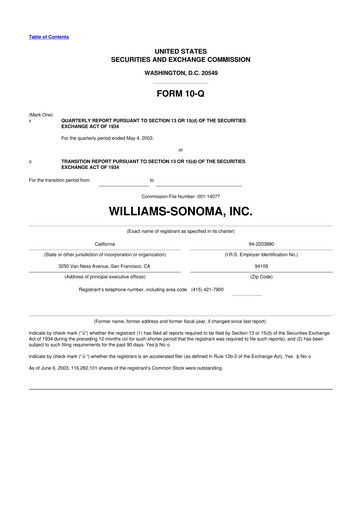 Thumbnail Williams-Sonoma 10-Q Quarterly Report FY 
