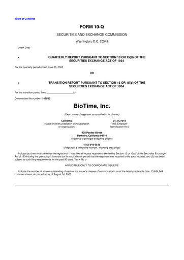 Miniature Lineage Cell Therapeutics
 10-Q Rapport trimestriel  