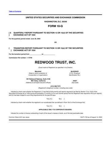 Thumbnail Redwood Trust 10-Q Quarterly Report FY 