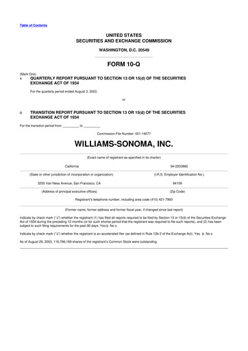 Thumbnail Williams-Sonoma 10-Q Quarterly Report FY 