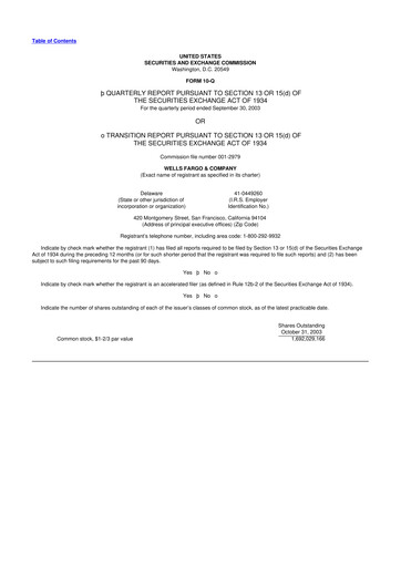 Thumbnail Wells Fargo 10-Q Quarterly Report FY 