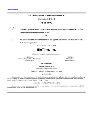Miniature Lineage Cell Therapeutics
 10-Q Rapport trimestriel  