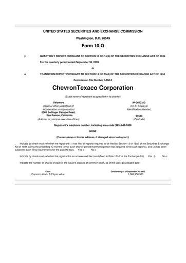 Thumbnail Chevron 10-Q Quarterly Report FY 