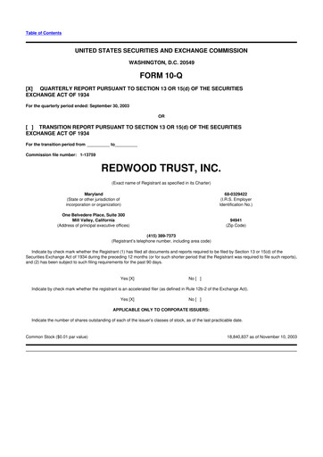 Thumbnail Redwood Trust 10-Q Quarterly Report FY 