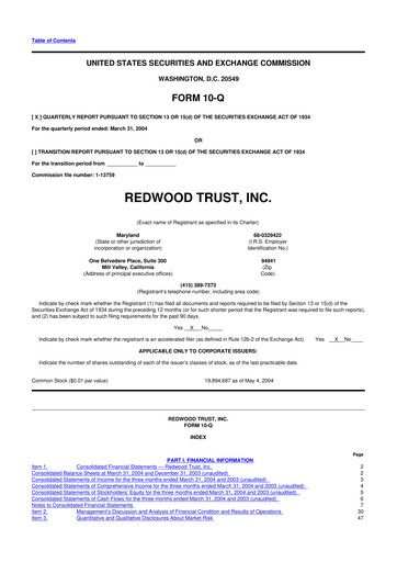 Thumbnail Redwood Trust 10-Q Quarterly Report FY 