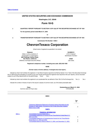 Thumbnail Chevron 10-Q Quarterly Report FY 