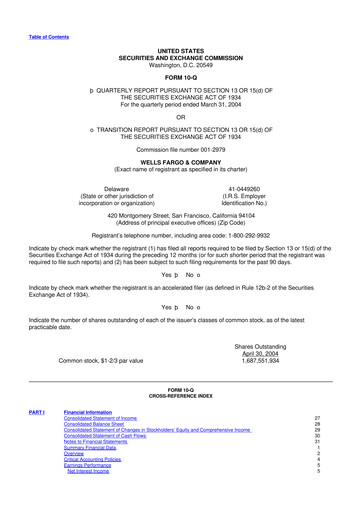 Thumbnail Wells Fargo 10-Q Quarterly Report FY 