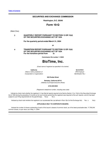 Miniature Lineage Cell Therapeutics
 10-Q Rapport trimestriel  