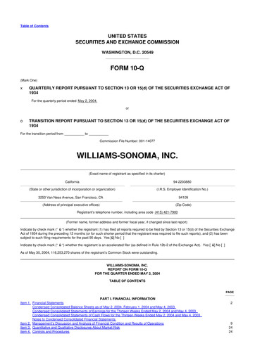 Thumbnail Williams-Sonoma 10-Q Quarterly Report FY 