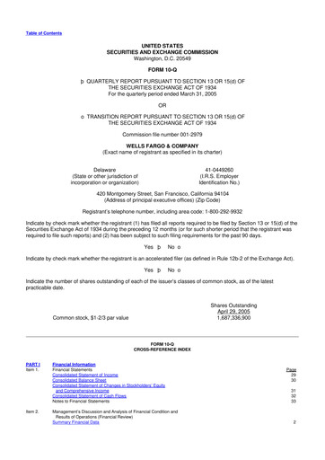 Thumbnail Wells Fargo 10-Q Quarterly Report FY 