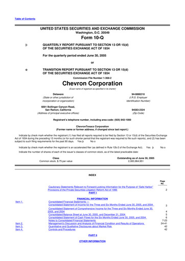 Thumbnail Chevron 10-Q Quarterly Report FY 